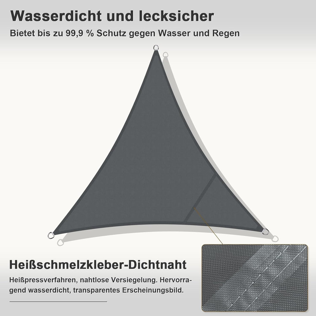 HENG FENG Sonnensegel 3.6x3.6x3.6m Dreieckig Wasserdicht mit 95% UV-Schutz Sonnenschutz für Garten T