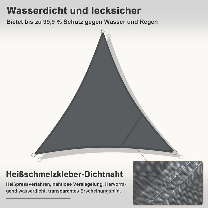 HENG FENG Sonnensegel 3.6x3.6x3.6m Dreieckig Wasserdicht mit 95% UV-Schutz Sonnenschutz für Garten T