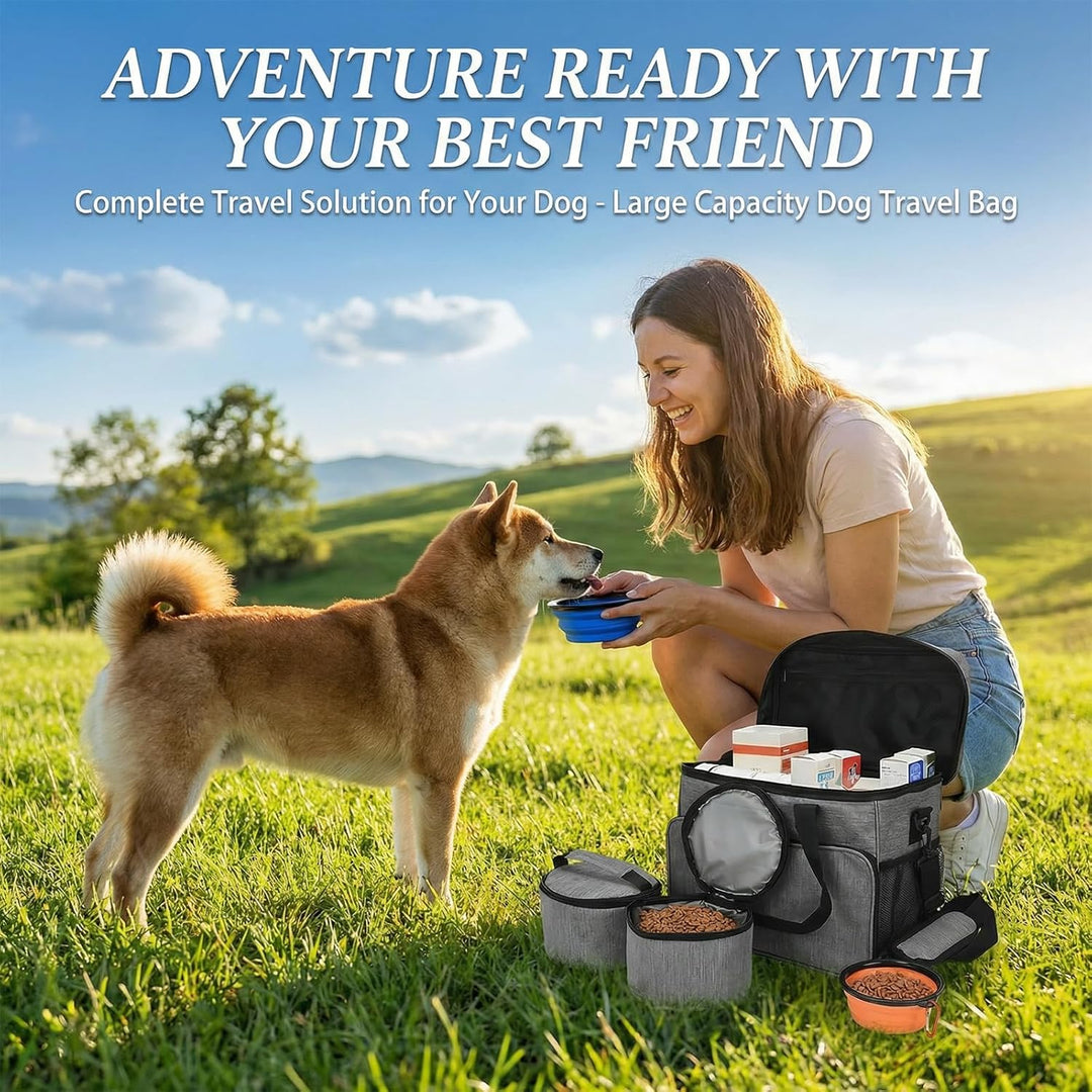 Hunde Reisetasche Grosse Hundetasche – hundereisetasche mit 2 Futterbehältern und 2 faltbaren Hunden