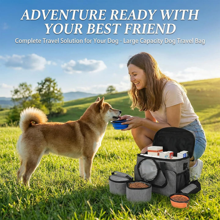 Hunde Reisetasche Grosse Hundetasche – hundereisetasche mit 2 Futterbehältern und 2 faltbaren Hunden