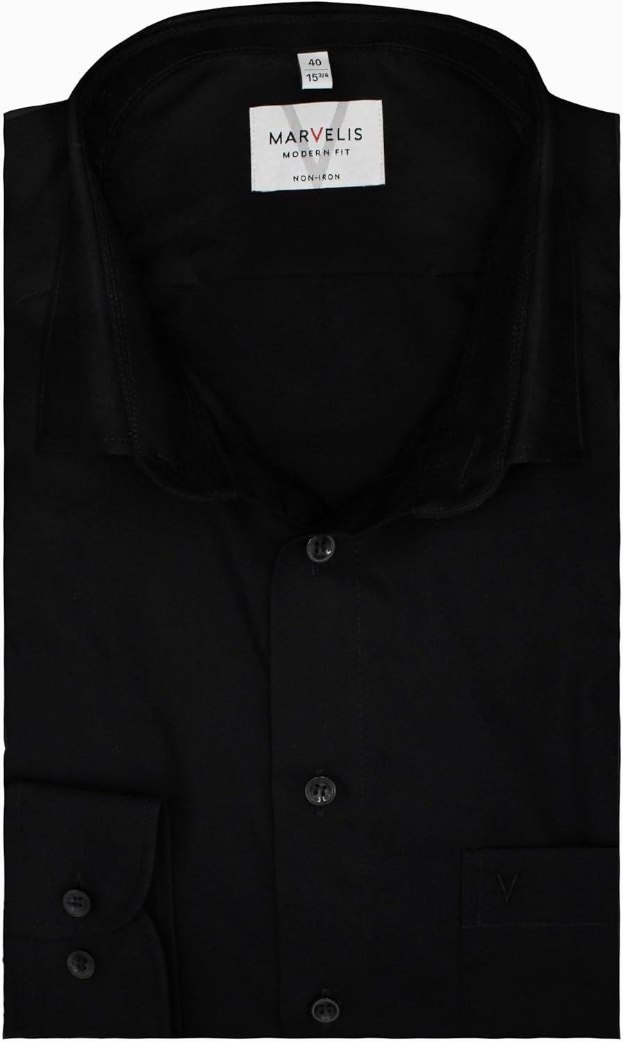 Marvelis Hemd, Weiss, Schwarz, Modern Fit, Bügelfrei, Knitterfrei, 100% Baumwolle, New Kent Kragen,