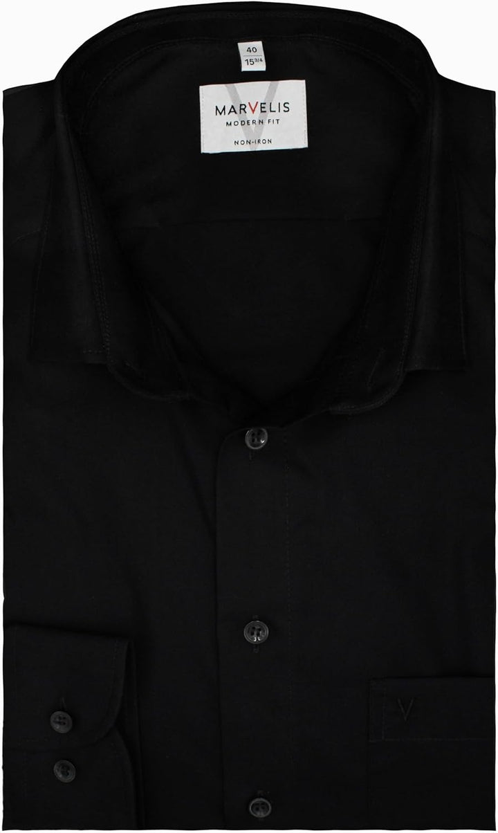 Marvelis Hemd, Weiss, Schwarz, Modern Fit, Bügelfrei, Knitterfrei, 100% Baumwolle, New Kent Kragen,