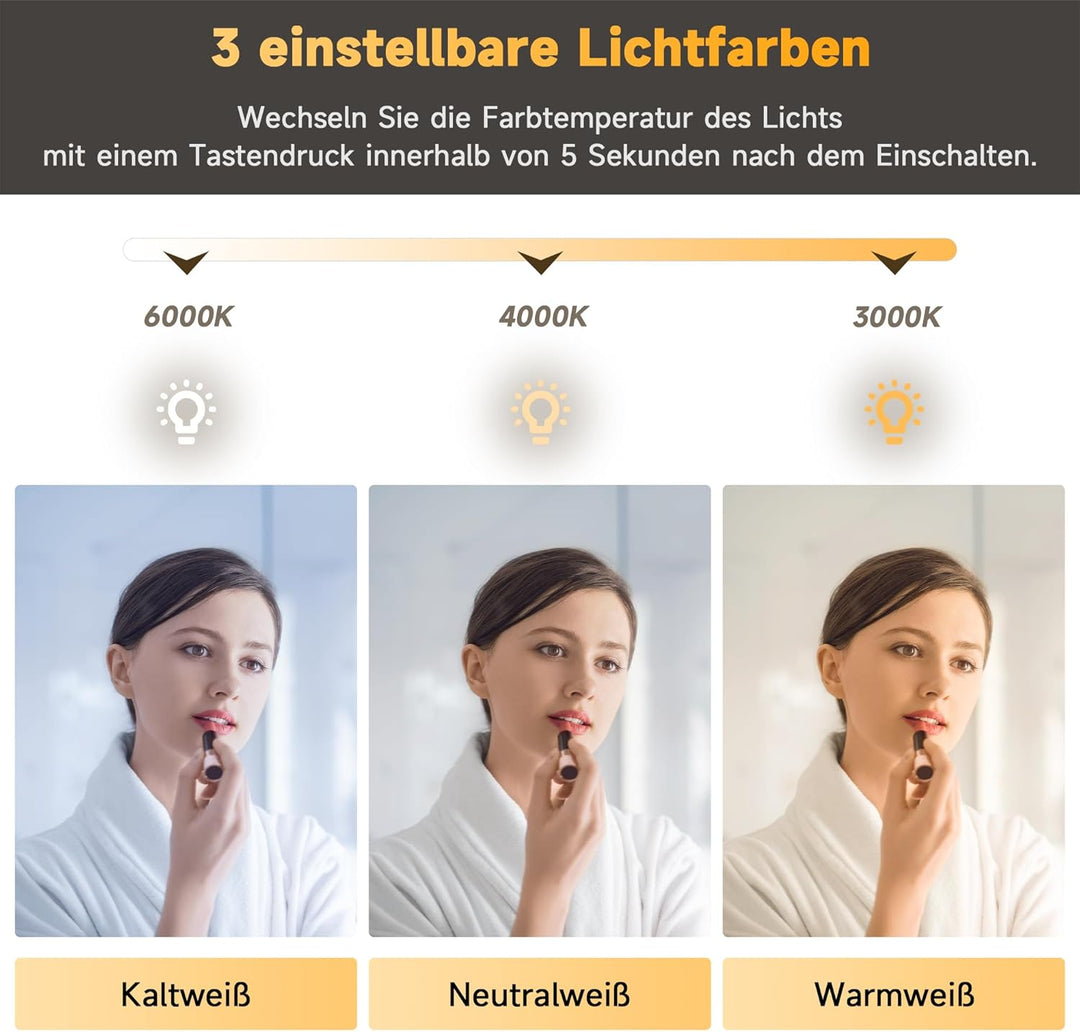 SONNI Badezimmerspiegel mit Beleuchtung 120x60 cm, LED Badspiegel mit Ablage 120cm, 3 einstellbare L