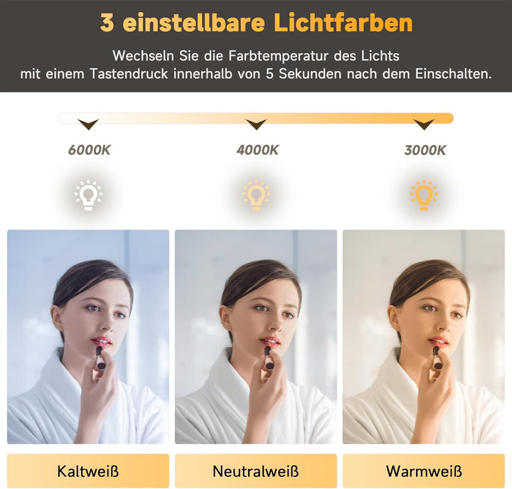 SONNI LED Badspiegel 120x60cm mit 140cm Ablage, Touch Badezimmerspiegel 3 Lichtfarben, Anti-Beschlag