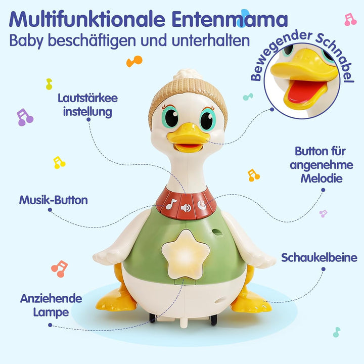 HOLA Baby Spielzeug 6-8-9-12 Monate, Dancing Duck Familie Spielzeug, Krabbelspielzeug mit Licht &amp; Mu
