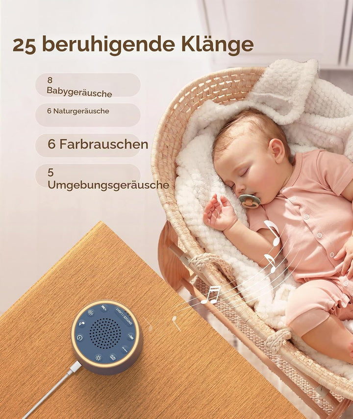 Dreamegg Sound Machine &amp; Wecker – Weissrauschgerät mit 7 Wecktönen, Dimmbarem Nachtlicht (0-100%), f