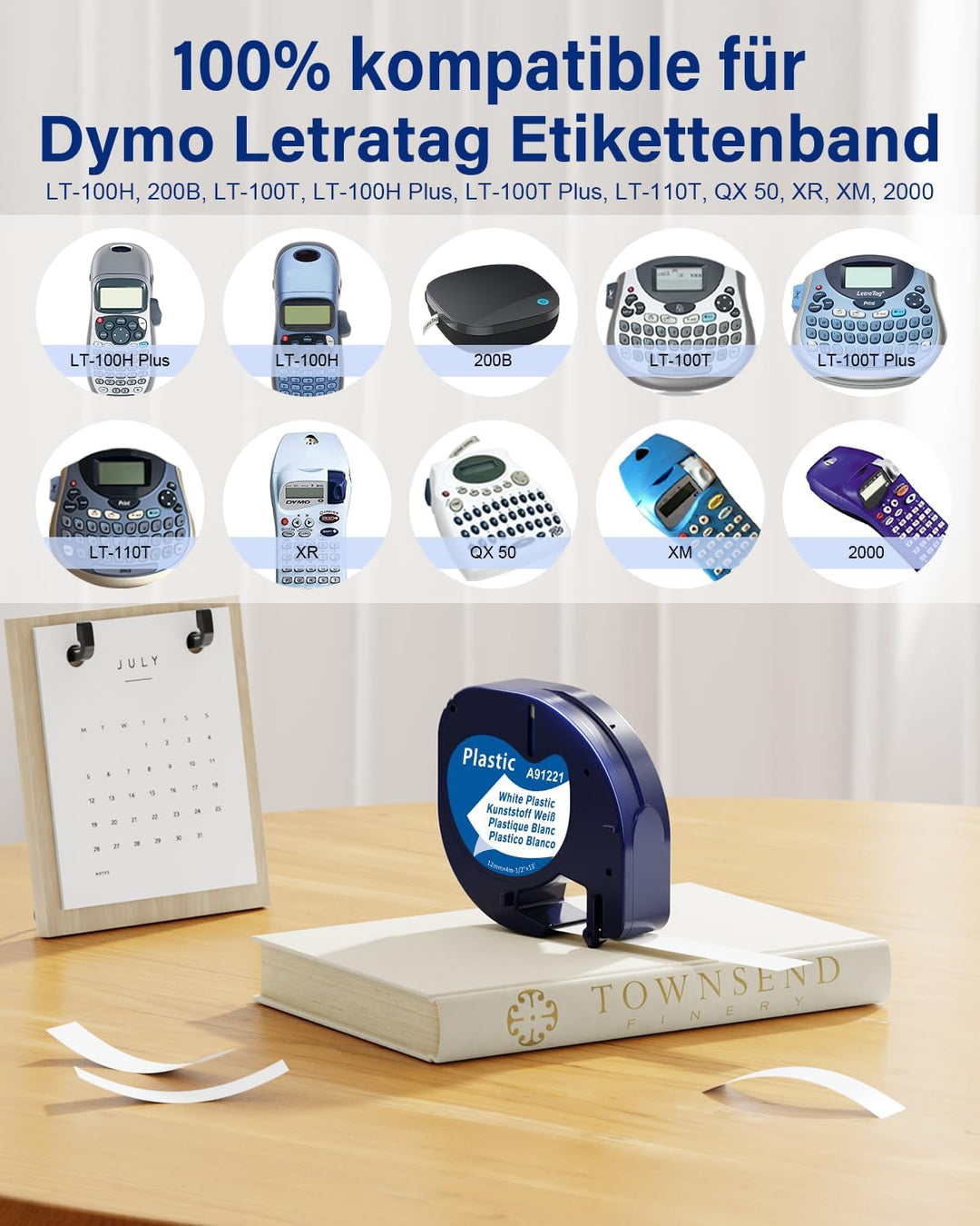 10 x 91221 White Plastic 12mm x 4m Bänder Kompatibel für Dymo Letratag Etikettenband, Kompatibel mit