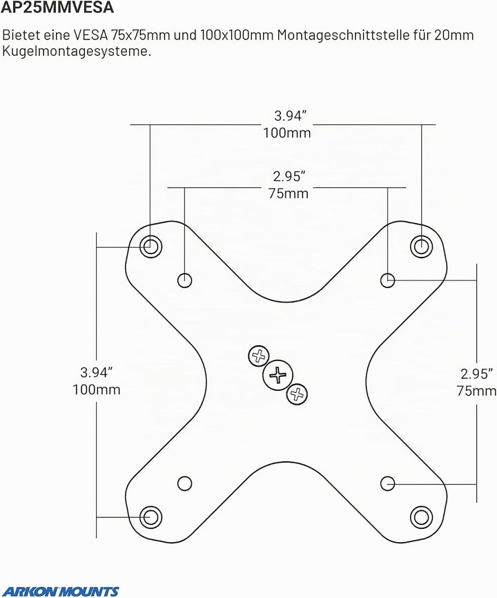 Arkon VESA kompatibel TV-Wandhalterung (ap25mmvesa)