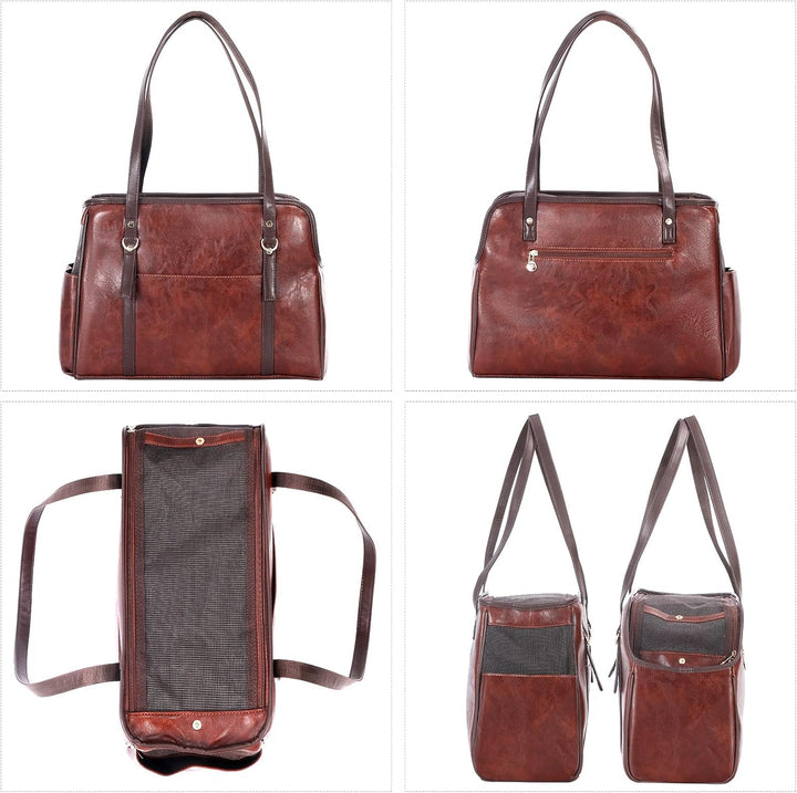 Hundetragetasche, modische Leder-Haustier-Tragetasche mit Taschen, von Fluggesellschaften zugelassen