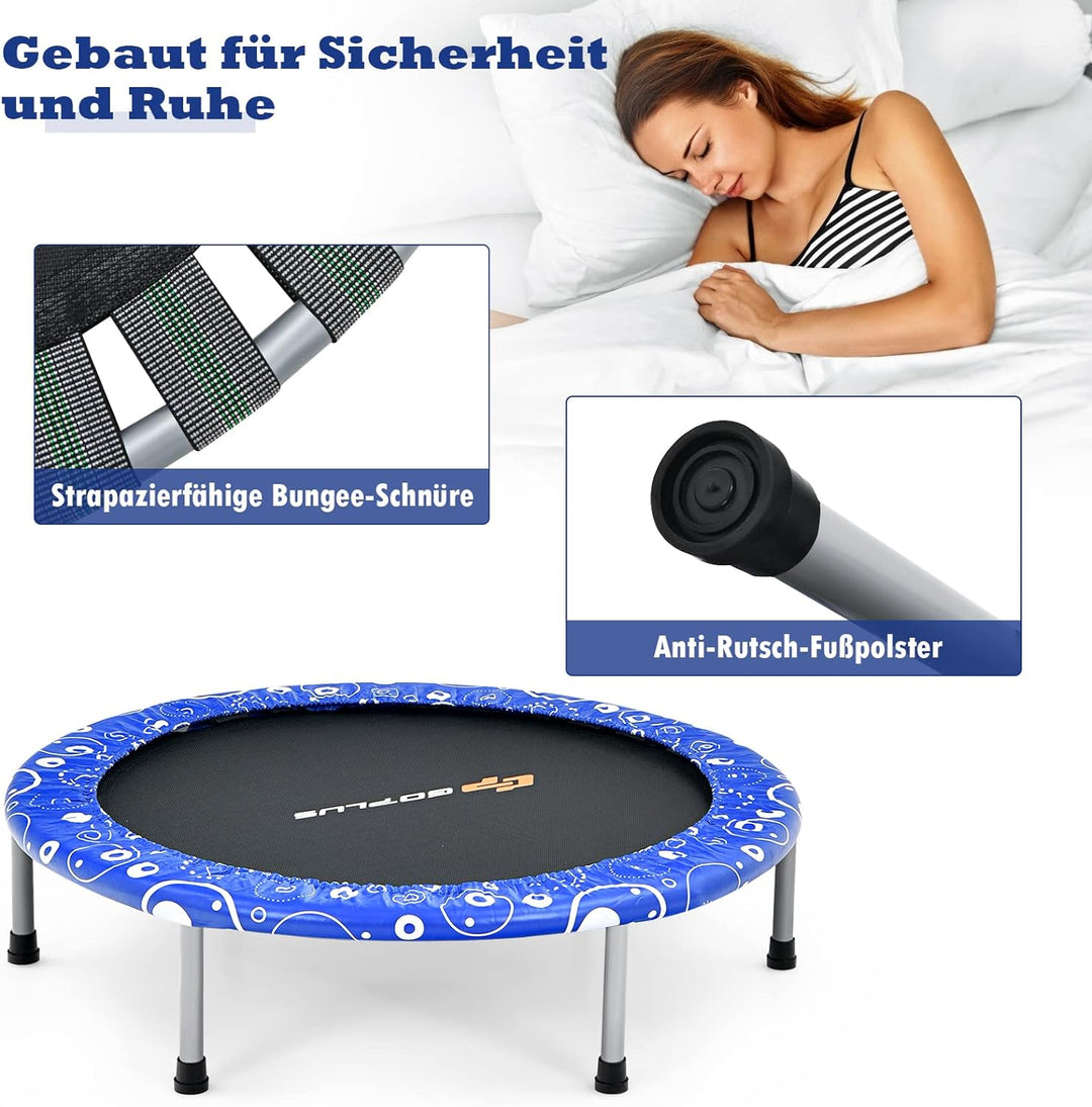 GOPLUS φ92cm Kinder Mini-Trampolin mit Haltegriff, klappbares Gartentrampolin bis 150kg belastbar, K