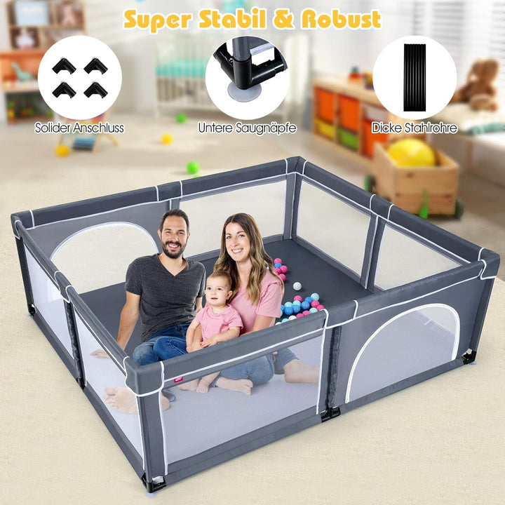 GOPLUS Baby Laufstall mit 50 Spielbällen, Krabbelgitter für Kleinkinder & Säulinge, Laufgitterzelt m
