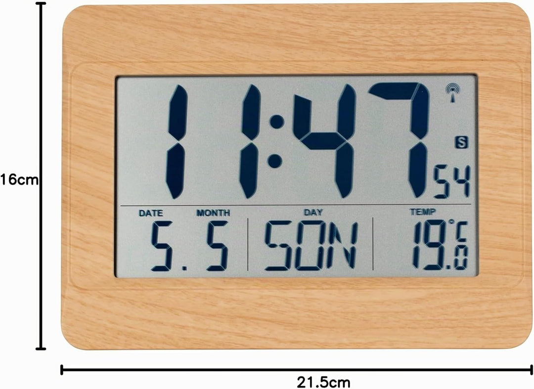 TFA Dostmann Wanduhr digital, 60.4519, Funkuhr mit Innentemperatur, Wochentag (8 Sprachen), Datum, Z
