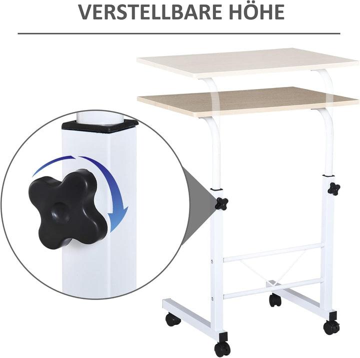 HOMCOM Beistelltisch Höhenverstellbar 60 x 40 x 68-78 cm Weisse Ahornfarbe | Couchtisch, Mobiler End
