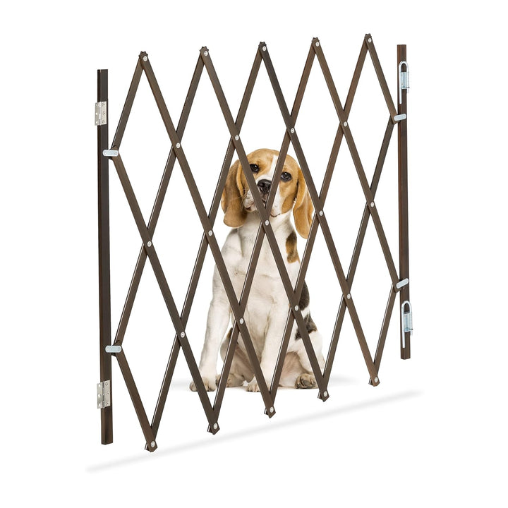 Relaxdays Hundeabsperrgitter, ausziehbar bis 118 cm, 69-82,5 cm hoch, Bambus, Hunde Schutzgitter für
