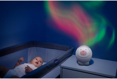 Chicco First Dreams Eisbär Projektor, 2in1 Wiege und Bett Projektor, Kinder Nachtlicht, Aurora Borea