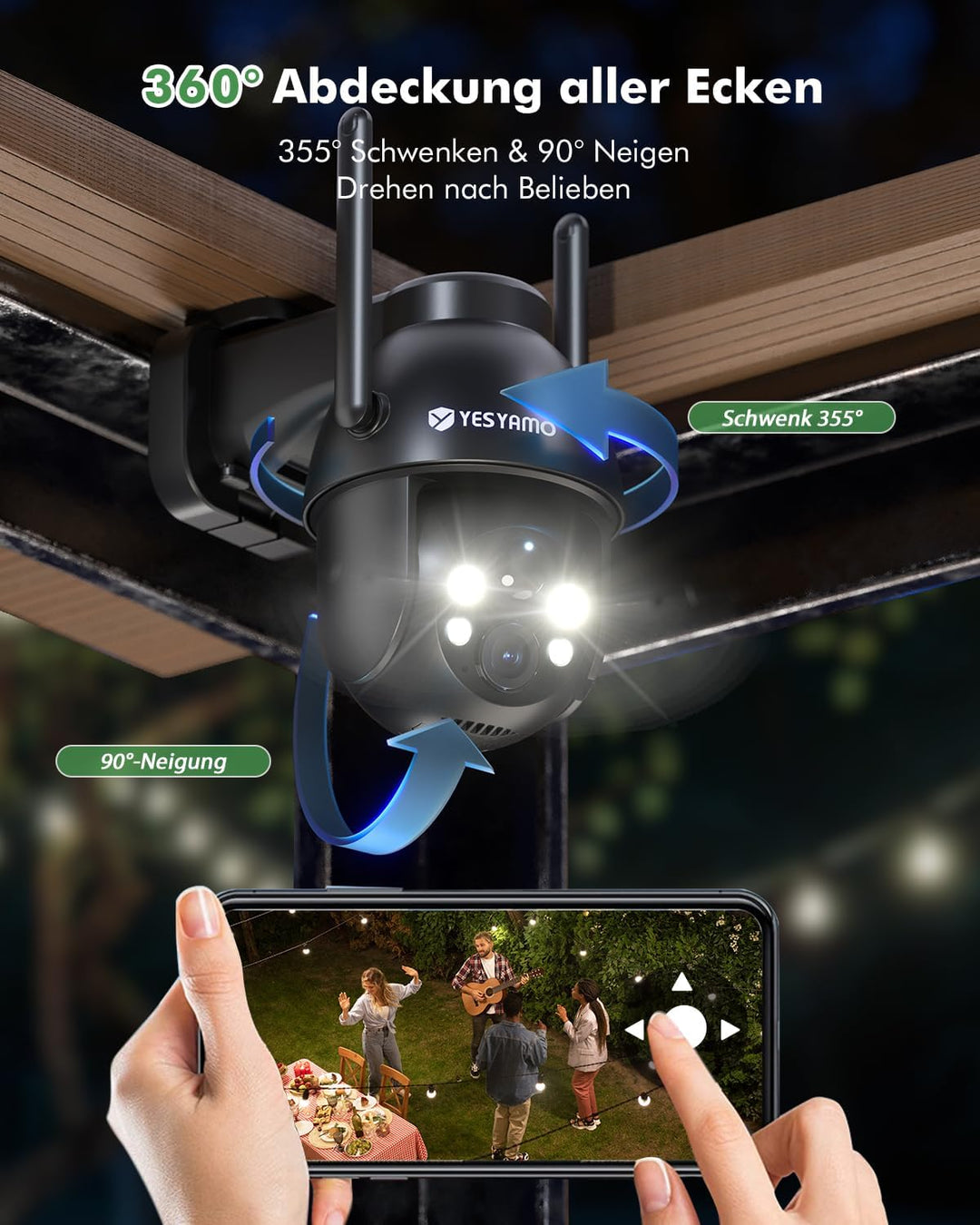 2K Überwachungskamera, WLAN, für den Aussenbereich, kabellos, Solar, 2,4 GHz, Solar-Kamera für den A