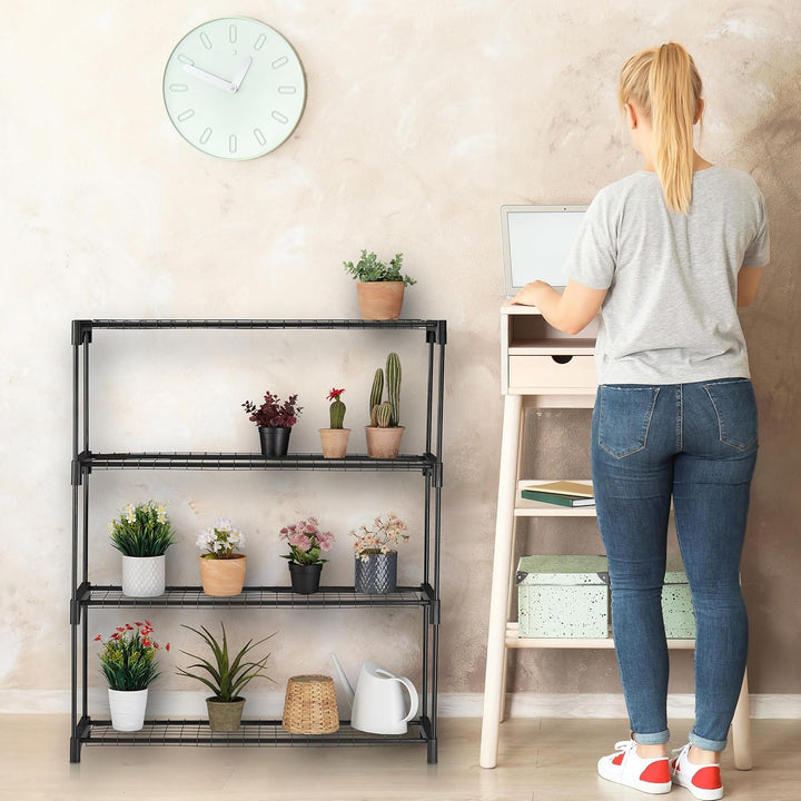 Relaxdays Blumenregal, 5 Ablagen, Blumen- & Pflanzentöpfe, Metall & Kunststoff, HBT: 140x91x28 cm, K