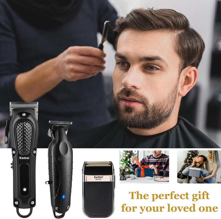 KEMEI Professionelle Haarschneider, Trimmer und Folienrasierer Set für Herren, Kabelloses Haarschnei