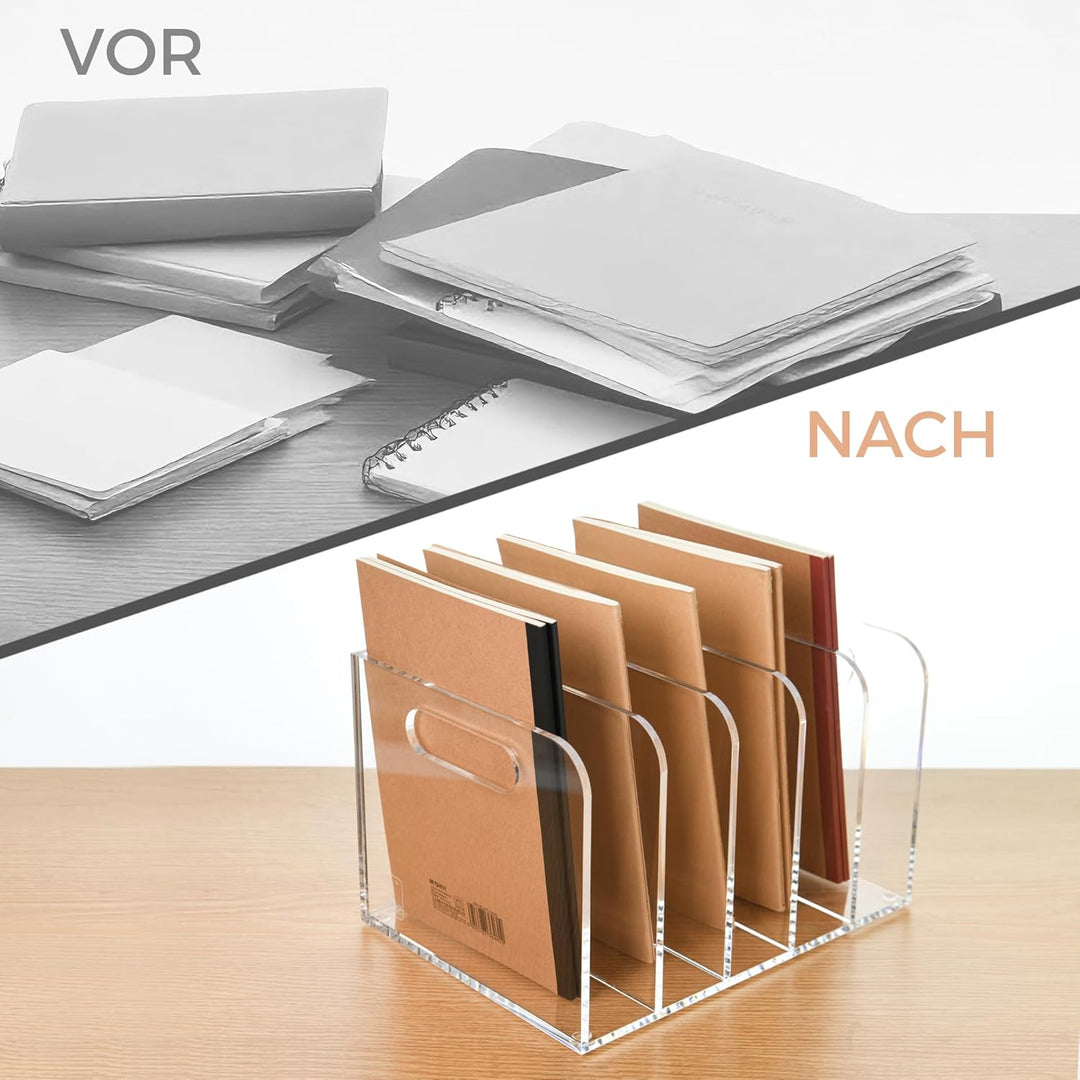 Acryl Stehsammler B5, Zeitschriftenhalter aus Acryl, Aktenmagazinhalter mit 5 Fächer, Schreibtisch-O