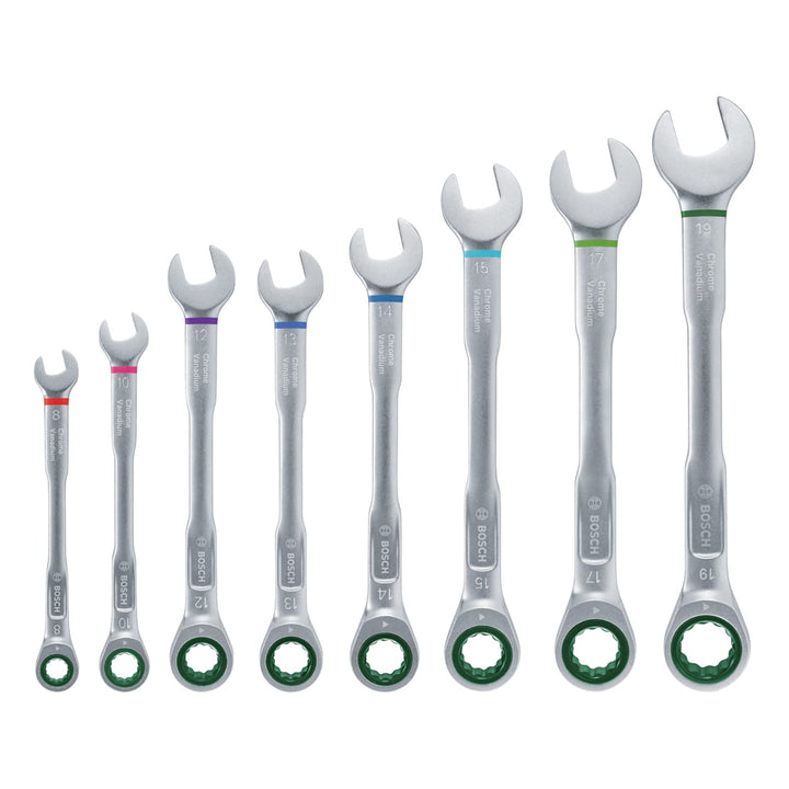 Bosch Schraubenschlüssel/Ratschen-Kombischlüssel-Set, 8-teilig (Ultimativer Komfort durch Kombinatio