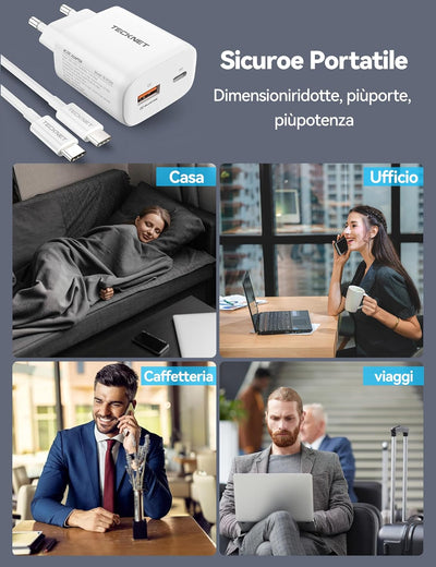 TECKNET 45W USB C ladegerät, 2-Port (1 USB C+1 USB) GAN Ⅲ Netzteil mit einen USB C auf USB C Ladekab