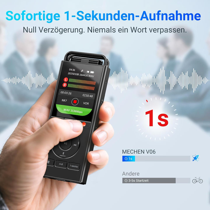 MECHEN 144GB Digitales Diktiergerät, 3072Kbps Voice Recorder Typ C | 10.000 h Aufnahmezeit, Sofort-A