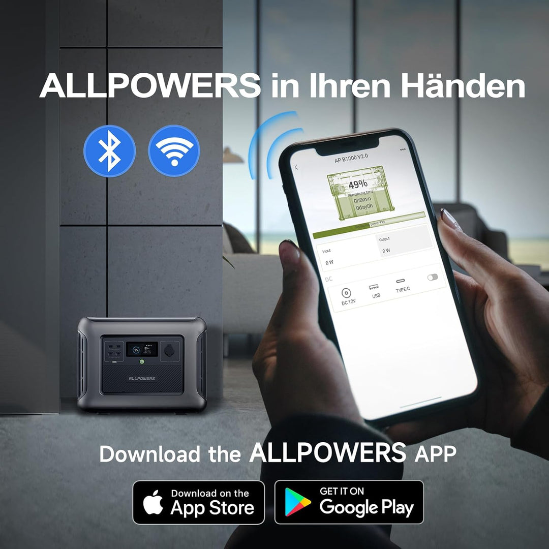 ALLPOWERS Zusatzbatterie B1000 für R1500 / R2500 Tragbares Powerstation, Solargenerator 1152Wh LiFeP