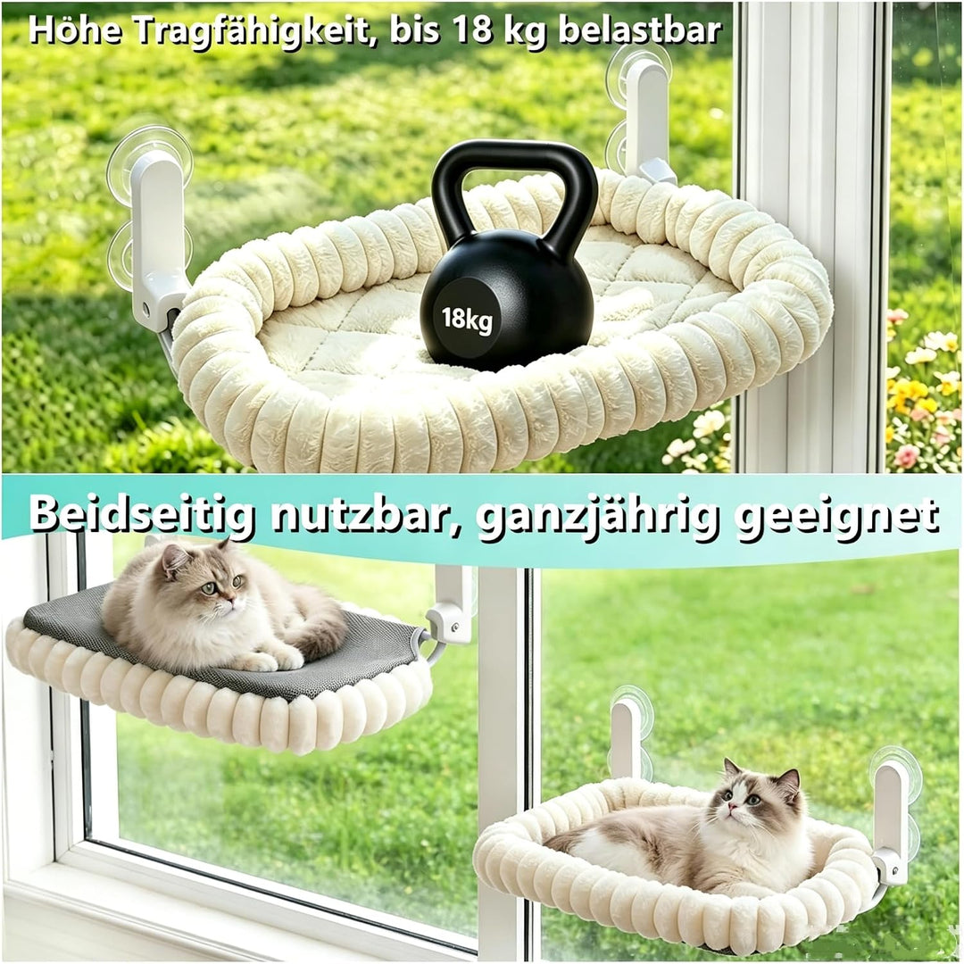 Katzen Fensterliege Faltbar mit 4 Saugnäpfen, weiche Kuschelliege & atmungsaktive Netzseite, extra g