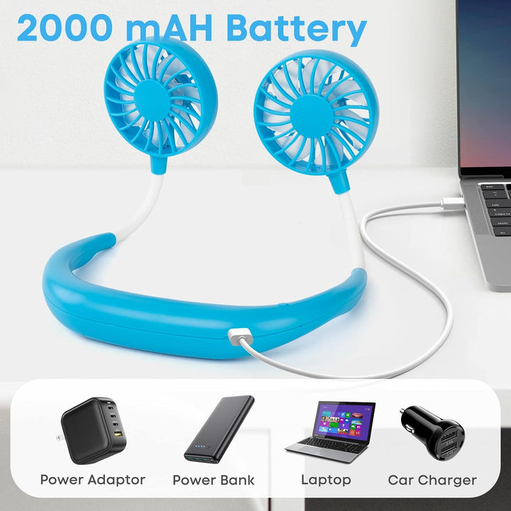 BOSONER Nackenventilator Hals Ventilator Tragbarer: 2000mAh Halsventilatoren mit USB Leise Portable