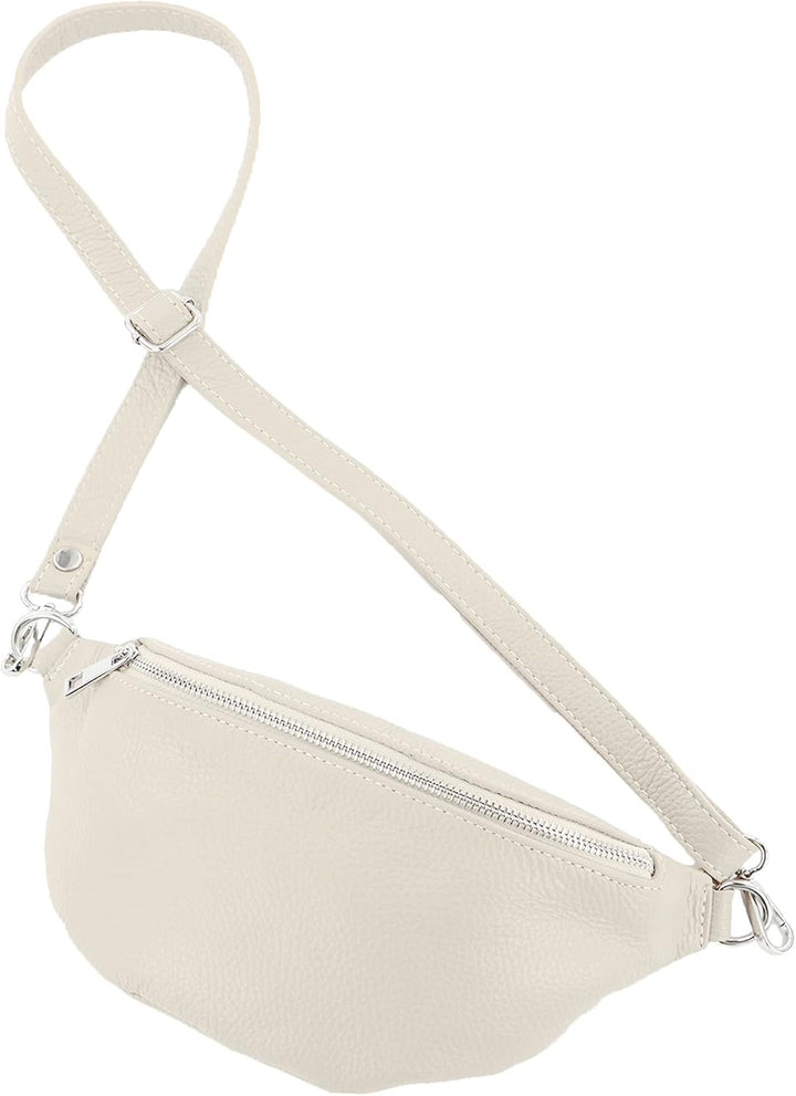 modamoda de - T211 - ital. Hüfttasche Bauchtasche Brusttasche Medium aus weichem Leder, Farbe:Hellgr
