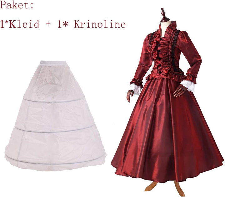 GRACEART Damen Gothic Viktorianisches Kleid Renaissance Maxi Kostüm (XXL, Rot) XXL Rot, XXL Rot