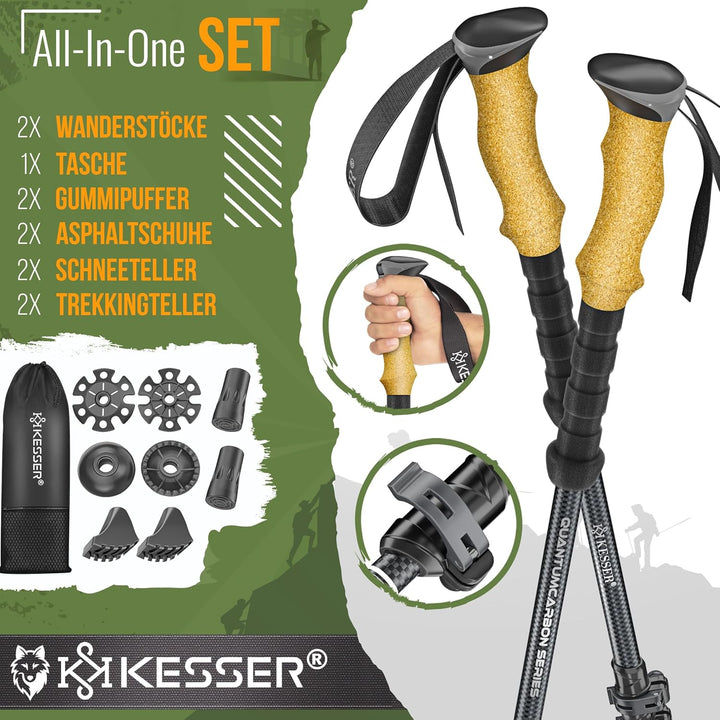 KESSER® Wanderstöcke Aluminium oder Carbon mit Korkgriff | Nordic Walking Stöcke für Damen & Herren