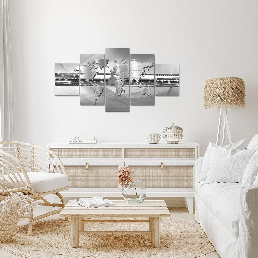 Runa Art Wandbilder Weltkarte 5 Teilig Bild auf Vlies Leinwand Deko Büro Wohnzimmer Abstrakt Ornamen