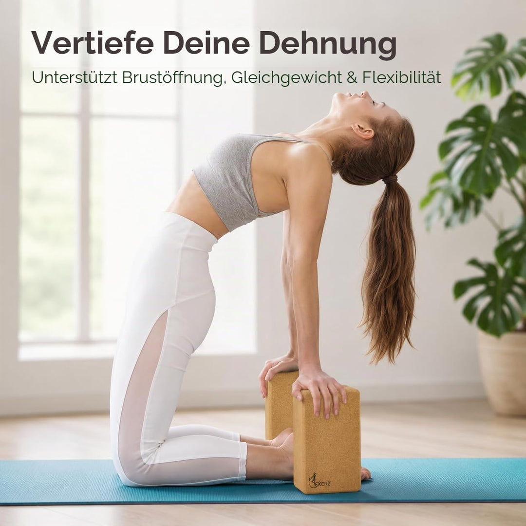 EXERZ Kork Yoga-Blöcke 2 Stück – Fitness-Steine, rutschfest, extrem hohe Dichte, fest und schwer