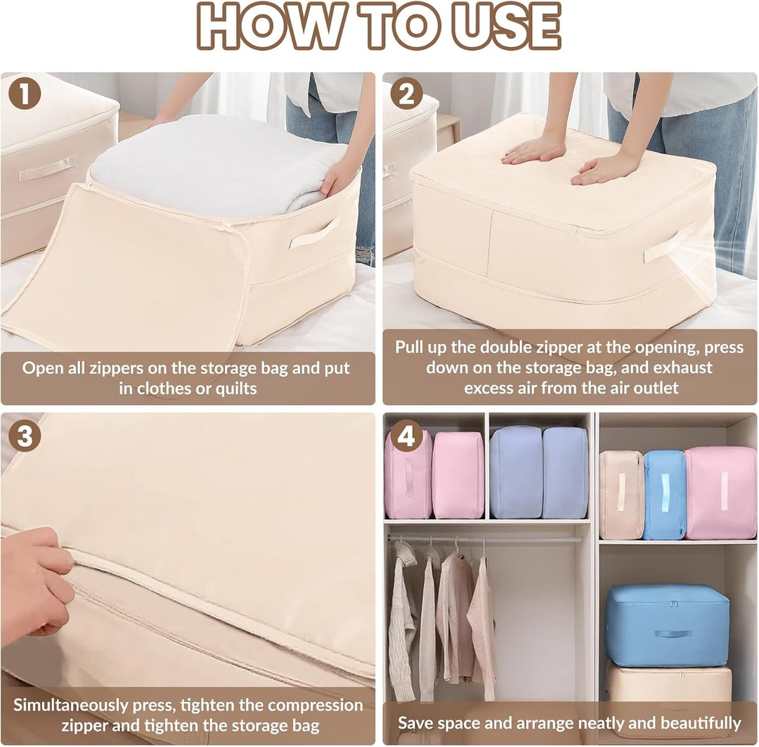 4 Stück Ultra Platzsparender Selbstkomprimierender Organizer, 52x42x60cm Aufbewahrungstasche für Bet