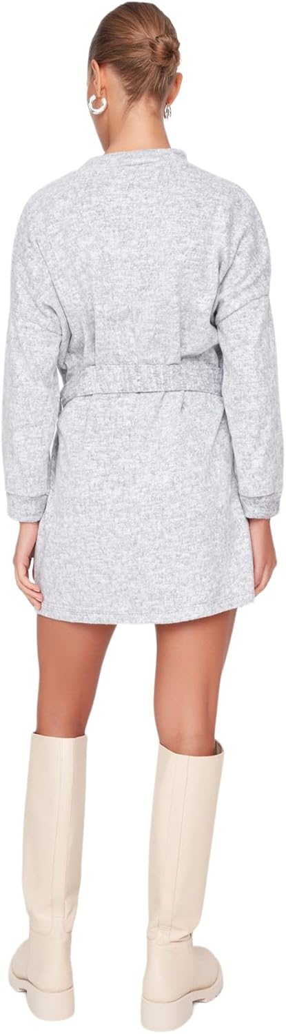 TRENDYOL Damen Woman Midi Bodycon Asymmetrischer Kragen Gestrickt Kleid XS Grau, XS Grau