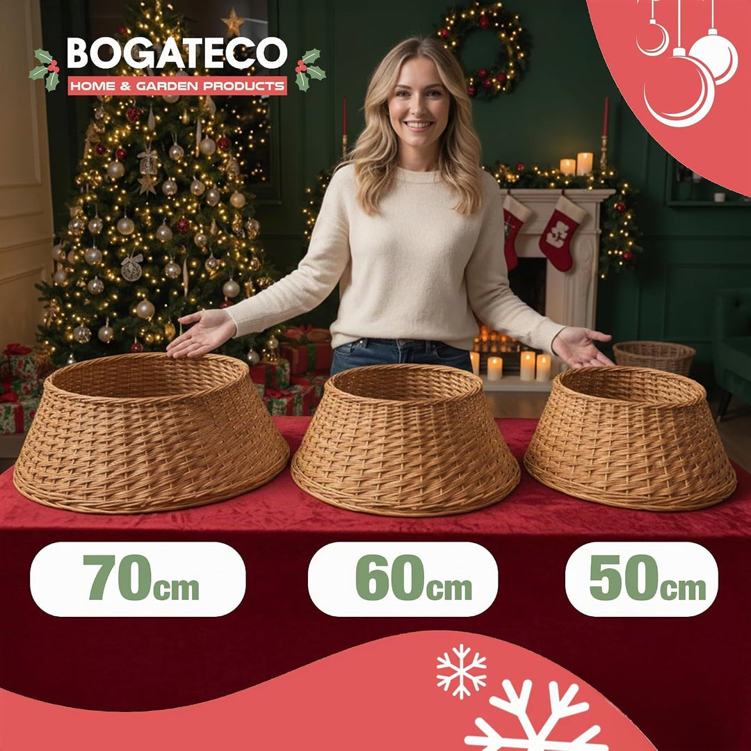 BOGATECO Weidenkorb für den Weihnachtsbaum 50cm Durchmesser | Weihnachtsbaum Rock aus Weide | Weihna
