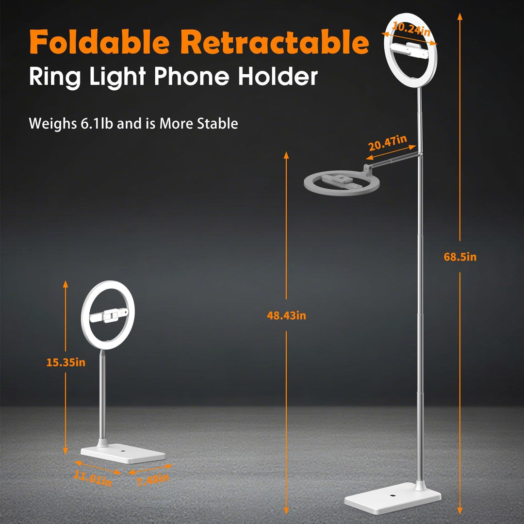 yAyusi 174cm Wiederaufladbar Ringlicht mit Stativ Handy, 360°-Drehung Faltbar Overhead Stativ Handy