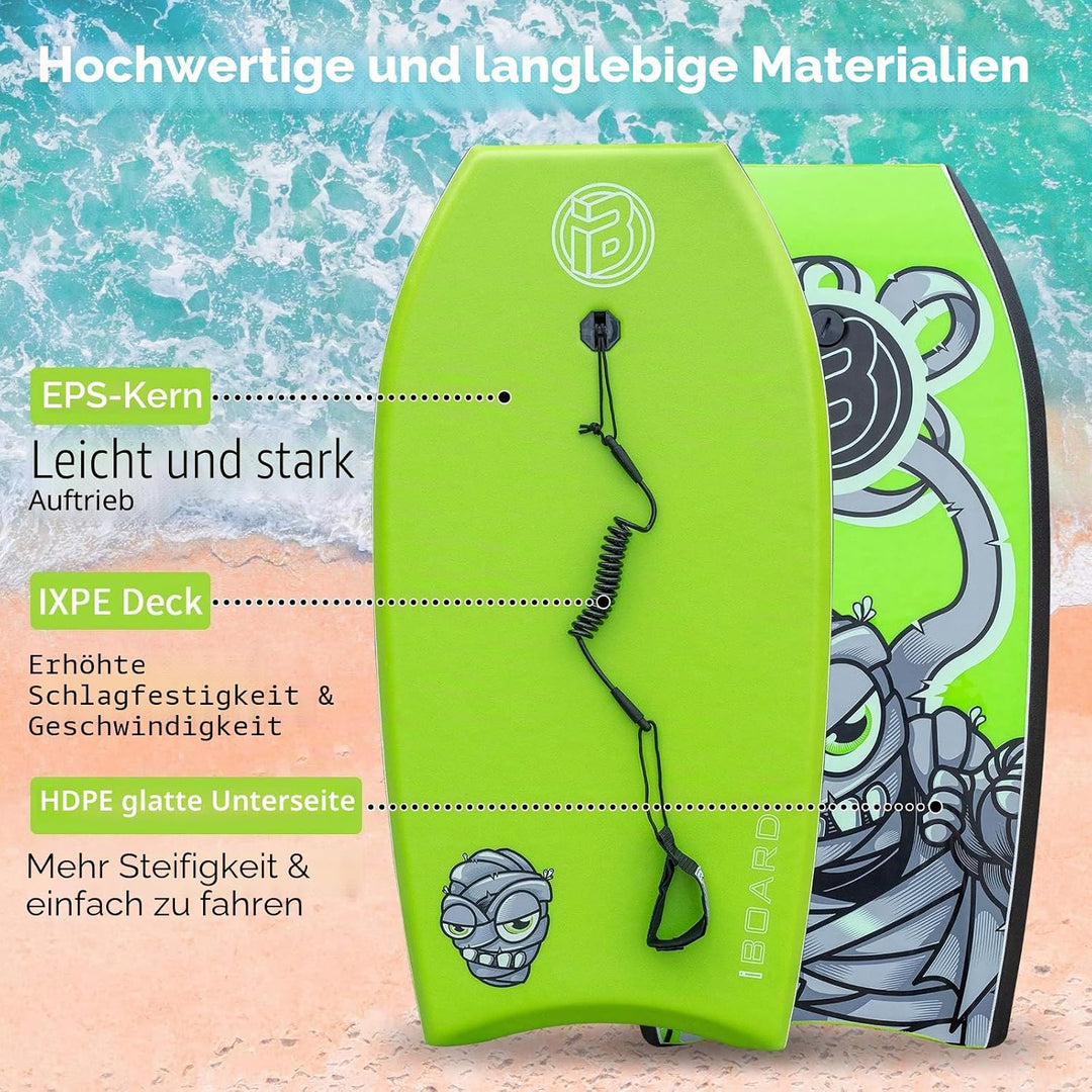 Bodyboard, leichtes 94,4 cm Bodyboard mit EPS-Kern, Premium-Leine und Handgelenkschlaufe, Surfen für