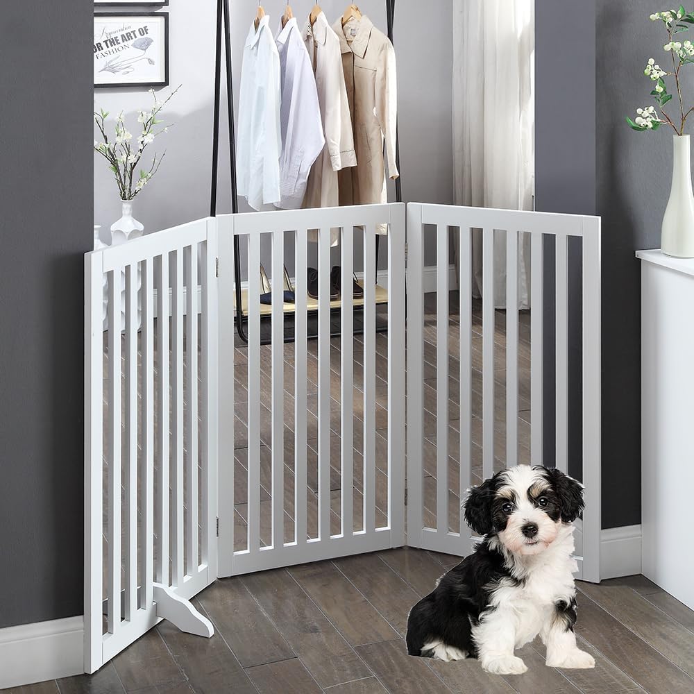 unipaws Absperrgitter, freistehendes Schutzgitter mit Füssen, Treppenschutzgitter ohne bohren, Holz-