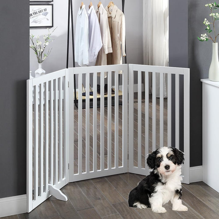 unipaws Absperrgitter, freistehendes Schutzgitter mit Füssen, Treppenschutzgitter ohne bohren, Holz-