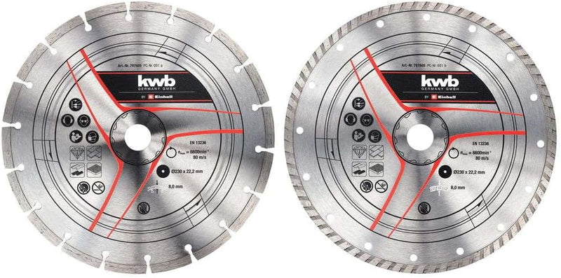 kwb by Einhell 2-tlg. Diamant-Trennscheiben-Set 230 mm Winkelschleifer-Zubehör (2 Trennscheiben, Ø 2