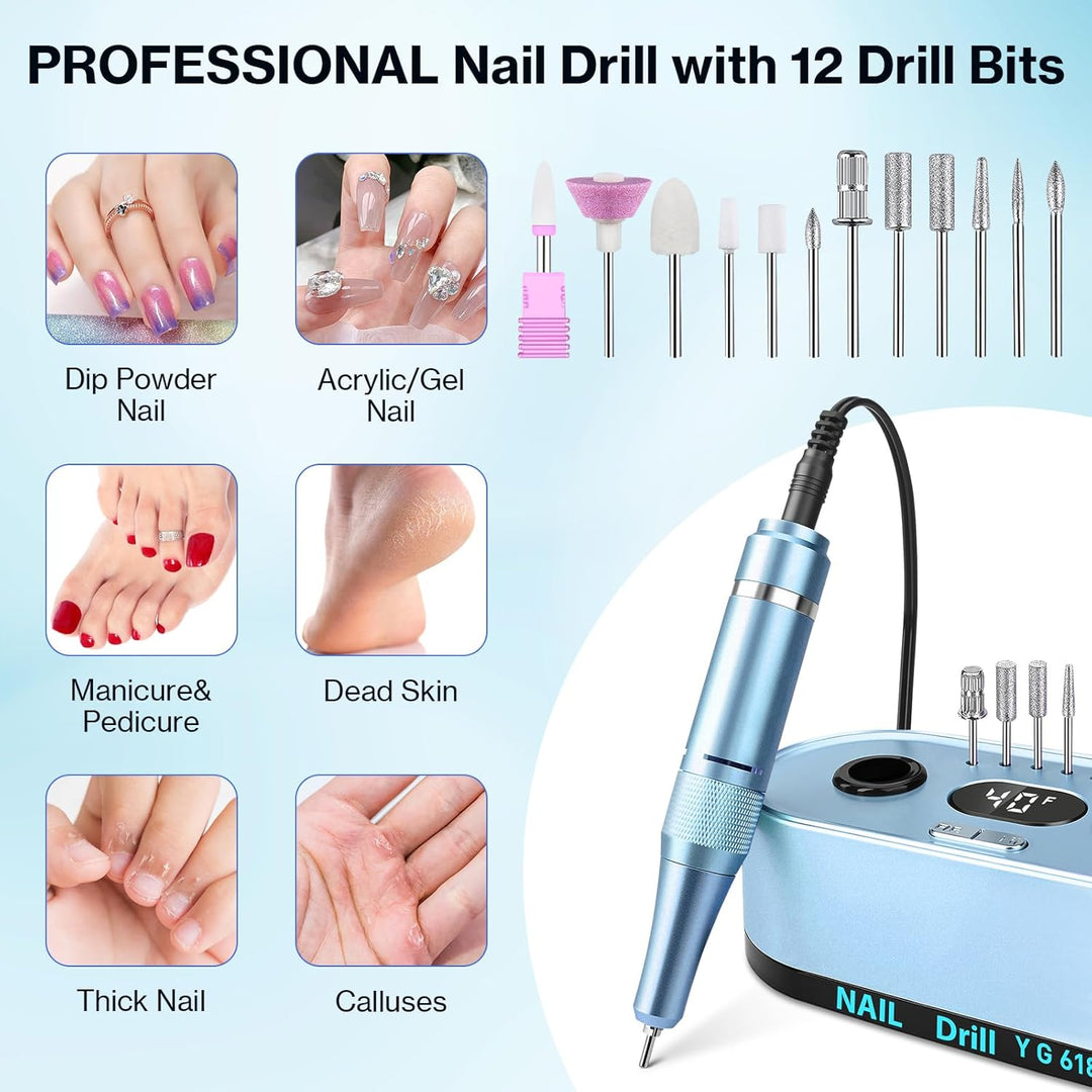 Elektrische Nagelfeile Nagelfräser Professioneller, 40000U/Min, LCD Maniküre Pediküre Set mit Multif