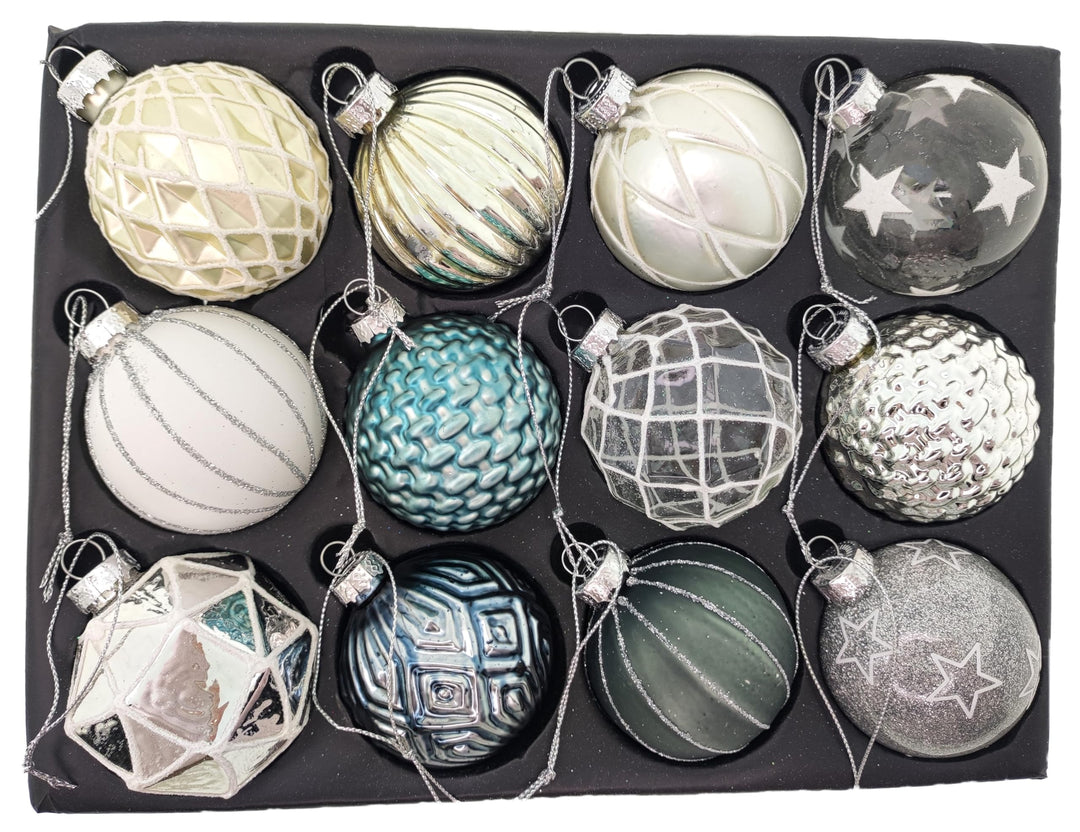 MC-Trend 12er Set edle Luxus Glas Weihnachtskugeln Ø 6cm Weihnachtsbaum Kugeln Christbaumkugeln Weih