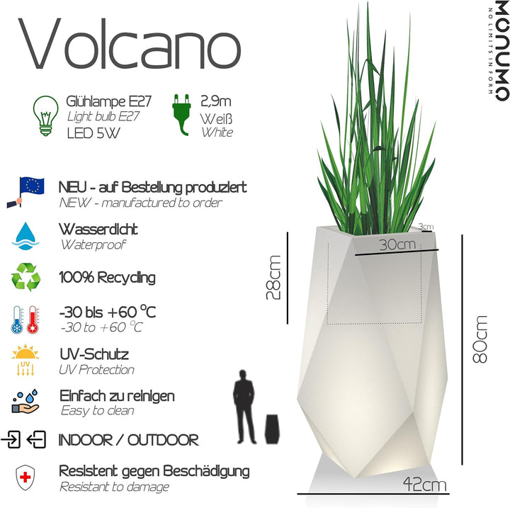 Monumo®️ Leuchtender Blumentopf Gross 80 cm x 42 cm x 42 cm | geeignet für Haus, Büro, Garten, Patio