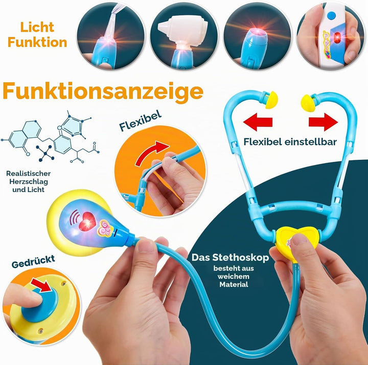 BUYGER Arztkoffer Kinder ab 3 Jahre, Doktorkoffer Mit Zubehör Stethoskop, Spritze, Arzt Set mit Lich