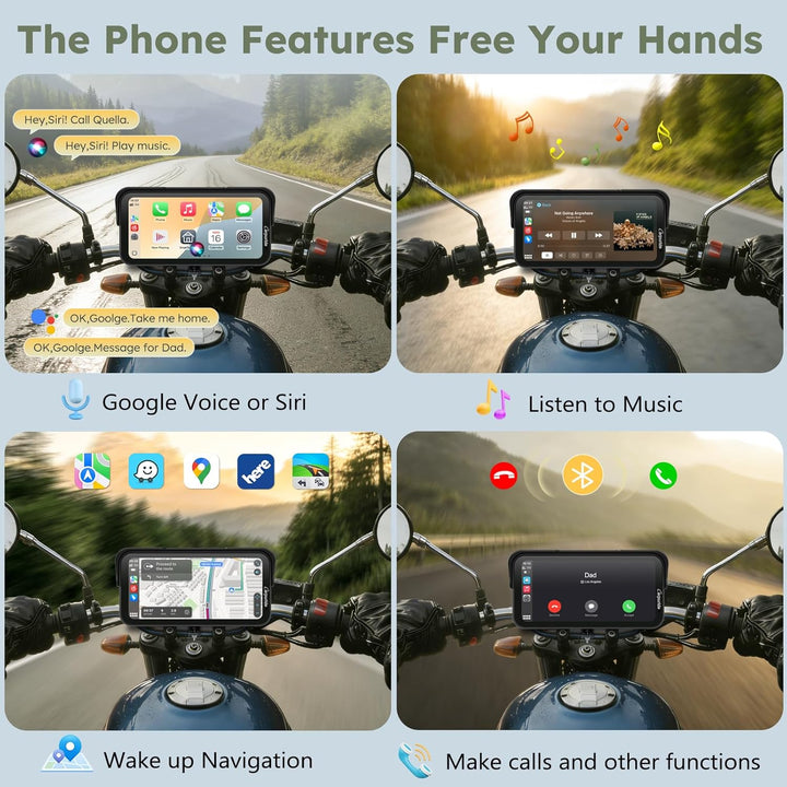 Carpuride W603DT für Motorrad mit CarPlay, Android Auto und TPMS–HD 1080p Dashcam, 6,3-Zoll-Touchscr