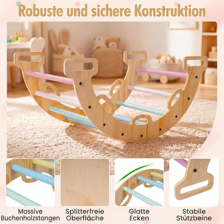 COSTWAY Kletterbogen Holz mit Kissen, Montessori Kletterwippe, Kletterdreieck zum Wippen, Klettern u