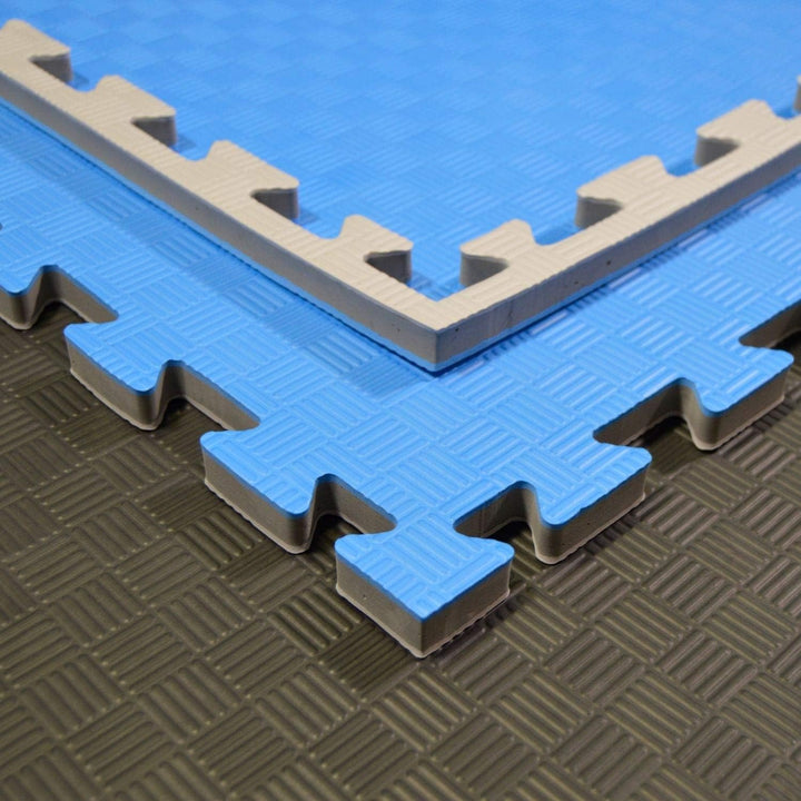 Set: Kampfsportmatten Wendematte Regular Edition VERZAHNT / 100 x 100 x 2cm / blau-grau 16er Pack, 1