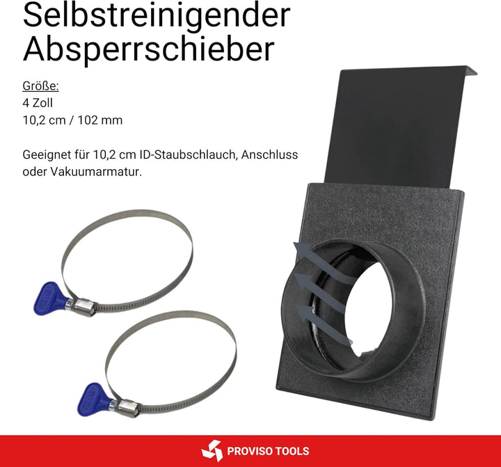 Absperrschieber 102mm/ 4" für Absauganlage – selbstreinigender Blast Gate Schieber aus robustem ABS-